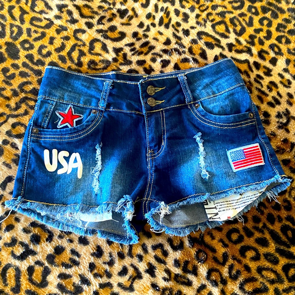 True GYPSY Women's Patriotic Red White Blue Denim Shorts